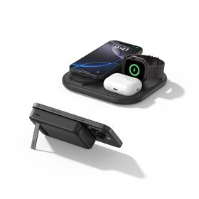3-in-1 Magnetic Foldable Wireless Charger + Magnetic Power Bank Bundle, Black, , hi-res
