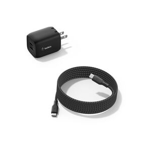 Fast-Charging USB-C Cable and GaN Charger Bundle, Black, , hi-res