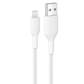 Braided USB-A Cable with Lightning Connector, 3.3ft/1m, White, White, hi-res