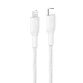 USB-C Braided Cable with Lightning Connector, 6.6ft/2m, White, White, hi-res